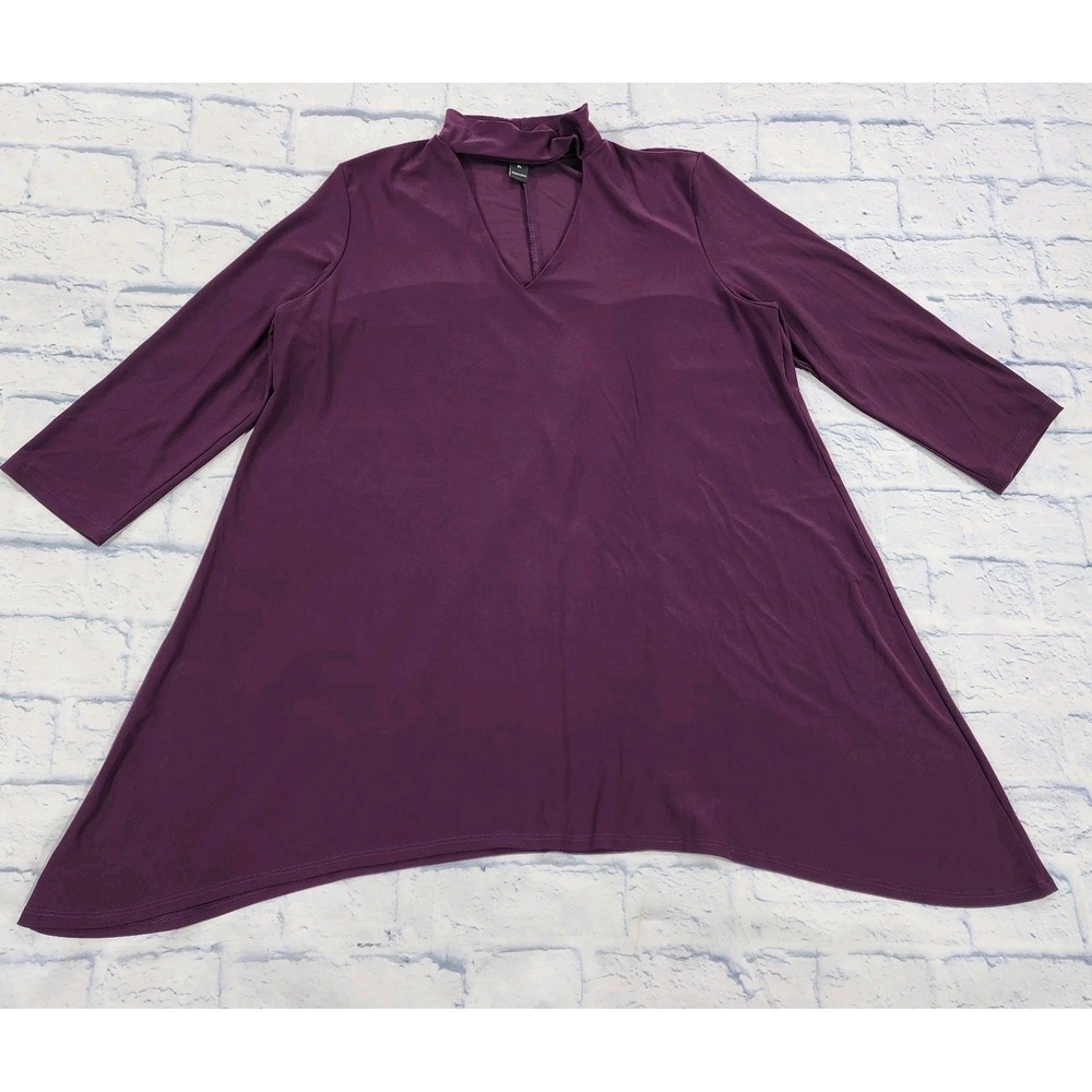 Clara Sun Woo 3/4 Sleeve Shirt WOMENS XL Purple Asymmetric Hem Stretch - Picture 2 of 10